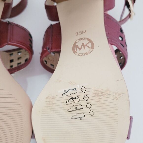 8.5 Women's MK MICHAEL KORS Burgundy Wine Ankle Strappy Block Heel Sandals - Picture 6 of 14